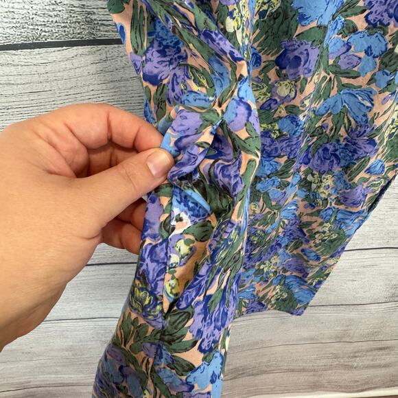 Anniewear Women's Blue & Purple Floral Button Up Mini Dress Size Large - Picture 5 of 8